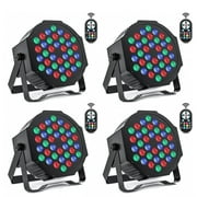 4Pack 36-LED RGB DJ Par Lights with Remote - DMX/Sound Sync for DJ, Wedding, Party, Club & Stage Lighting