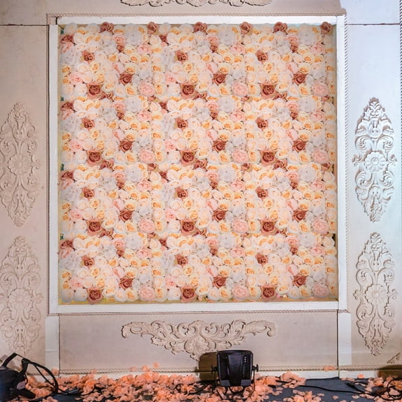 4PCS 3D Flower Wall Panels Home Office Decor Artificial Wall Panels Backdrop Champagne Silk Fabric Flower Wall Panel for Photography Buildings Clothing Store Artificial Flower Wall Panel Wedding Party