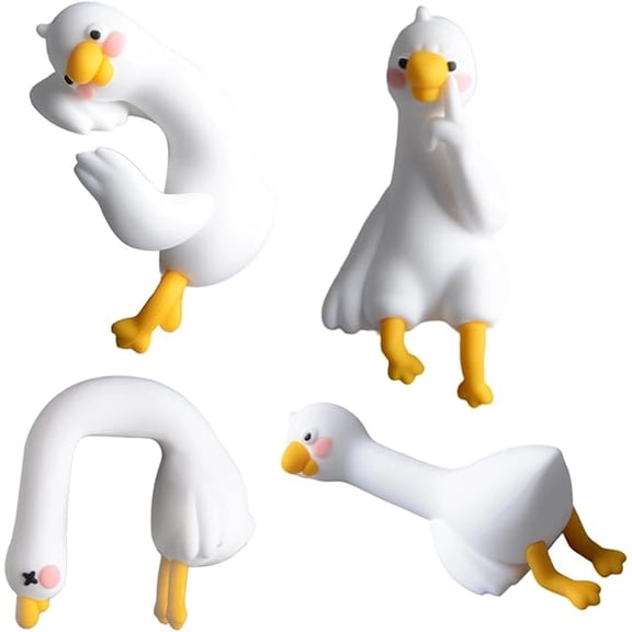 4PCS 3D Goose Figurines - White Resin Monitor Toppers & Desk Decor, Cute Cartoon Computer TV Decors for Office & Home (4 Sizes, 1-2.7")