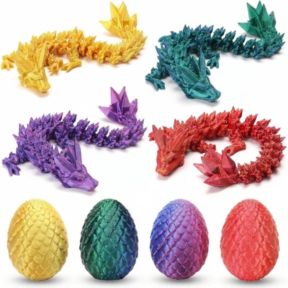 4PCS 3D Printed Dragon Eggs with Dragon Inside, Collectible Figurine Decorative Eggs, Unique Easter & Holiday Gifts for Adults Teens, Home Desk Ornaments