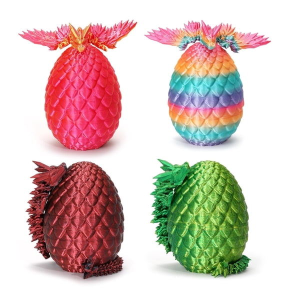 4PCS 3D Printed Dragon With Wings And Egg ,DND Dice Sets,Surprise Mystery Dragon Egg, Cool Flexible Animals Fidget ,Crystal Dragon Easter Basket Stuffers
