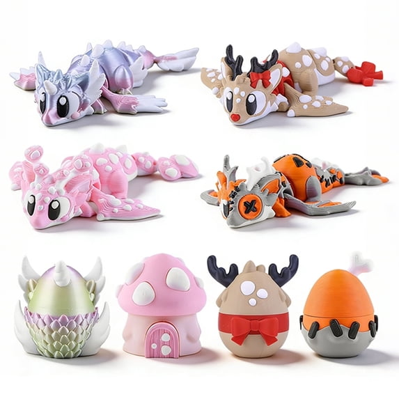 4PCS 3D Printed Elements Theme Mini Dragon 3D Easter Eggs with Mini Dragon Inside, Mini Easter Eggs Fidget Toy 3D Articulated Dragon Eggs Mystery Dragon Egg Easter Basket Stuffers Surprise