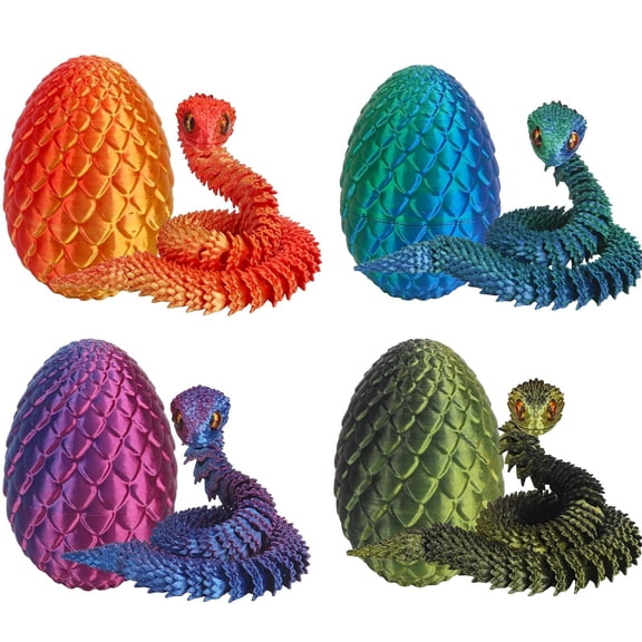 4PCS 3D Printed Snake Eggs With Snake Inside, 12.2 Inches Snake Flexible Articulated 3D Printed Animal Fidget , Easter Gifts 3D Printed Animals For Desk Pet