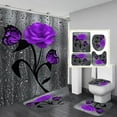 thumbnail image 1 of 4PCS 3D Raindrop Rose Flower Shower Curtain,Fabric Cloth Polyester Waterproof Bath Curtain, Non-Slip Bathroom Rugs Bath Mat Set, Elegant Bathroom Decor, Purple, 1 of 5