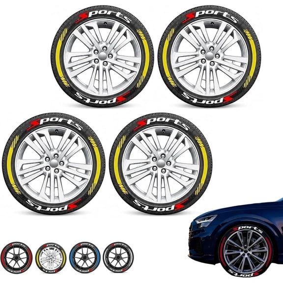 4PCS 3D Vehicle Tire Lettering Stickers, Car Tire Waterproof Universal Wheel Decals, Personality Raised Sport Lettering Set, DIY Rim Exterior Decoration, for Suvs, Sedans, and Trucks (4-Yellow)