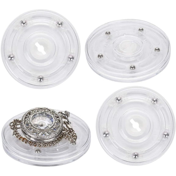 4PCS 3Inch Acrylic Lazy Susan Turntable Organizer Revolving Display Base White Acrylic for Spice Rack Table Cake Kitchen Pantry Decorating
