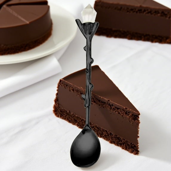 4PCS 4.6Inch Coffee Spoon Dessert Spoon Crystal Vintage Pattern Shaped Espresso Spoons Tea Scoop(Black)