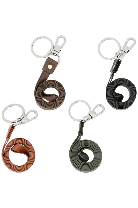 4PCS 4 Colors PU Leather Keychain Lanyard with Metal Clasp Strong Neck Strap ID Badge Holder 18.5 x 0.39 Inch Long Necklace Office Lanyard Cord