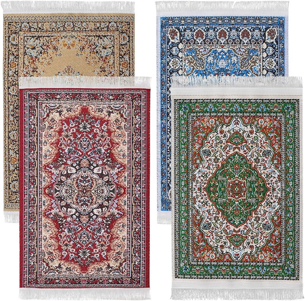 Table Rug Coasters 4PCS 4 Colors Vintage Rug Table Coasters Fabric Oriental Drink Carpet ...