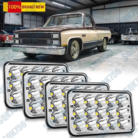 4PCS 4"x6" LED Headlights Hi/Low Beam For Ford Chevy C10 Pickup Truck 1981-1987