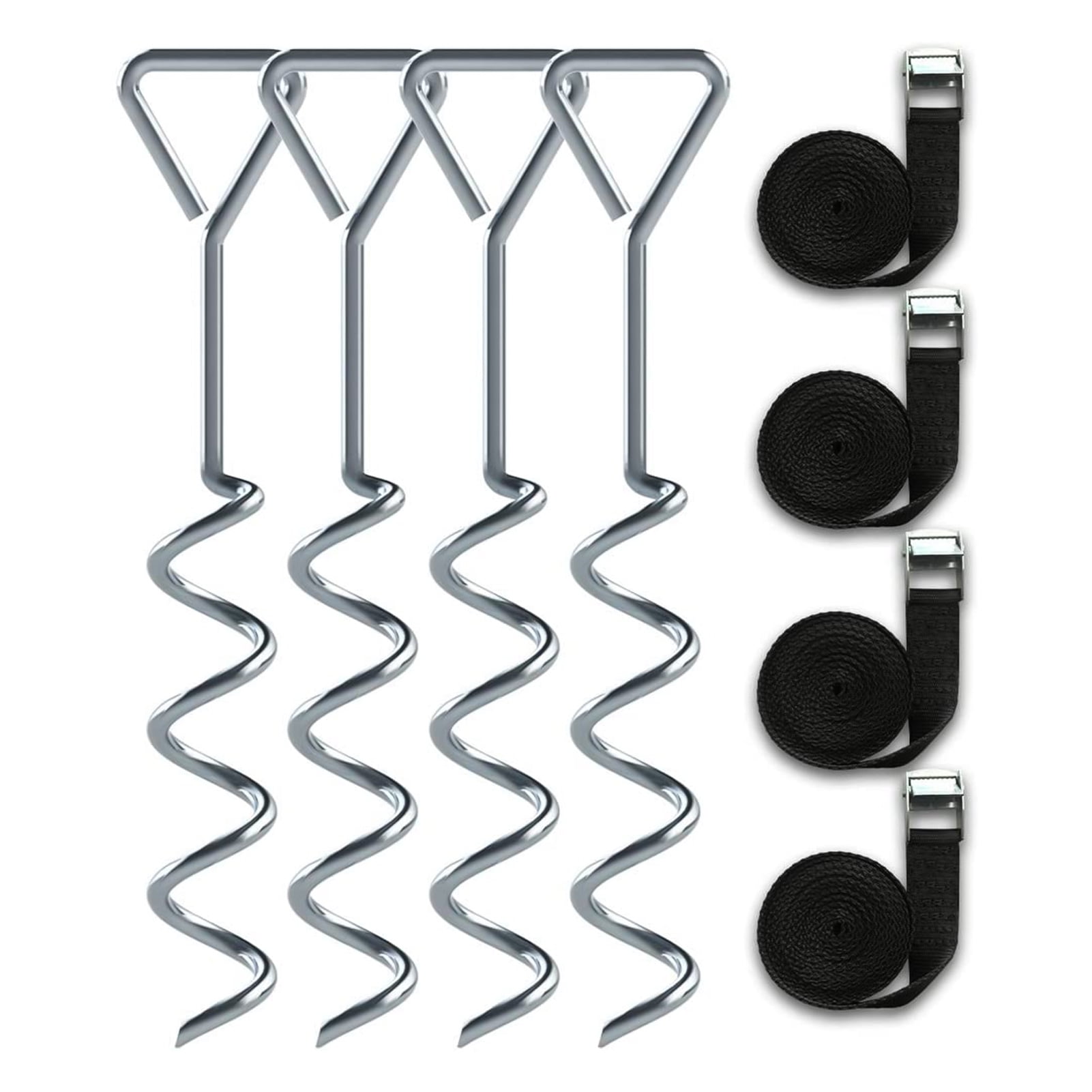 4PCS 42cm Heavy Duty Trampoline Anchors Set Stainless Corkscrew Tent Stakes Garden Stakes Set with Straps