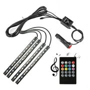 4PCS 48 LED Car Interior Atmosphere Neon Lights Strip Music Control + IR Remote