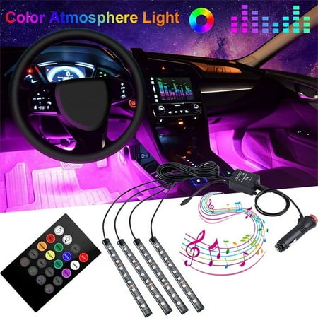4PCS 48 LED Car Interior Lights Car Floor Atmosphere Glow Neon Lights Multi-Color Strip Lights Music IR Remote Control Decorative Lights