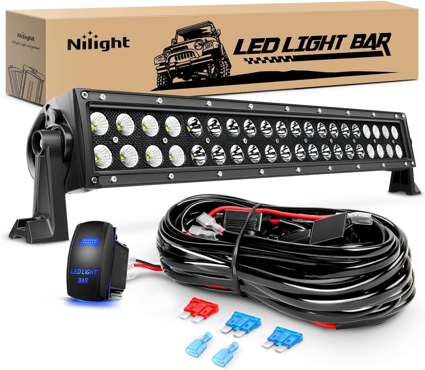Nilight LED Light Bar 22 Inch 120w Flood Spot Combo Driving Lights 12V 5Pin Rocker Switch 16AWG Wiring Harness Kit for Trucks SUV ATV UTV 4x4 Van Camper