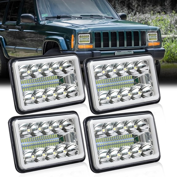 4PCS 4X6 Inch LED Halo Headlights Sealed Beam DRL Turn Light Compatible With Chevy Suburban C10 C20 K10 K30 K5 Blazer (1981-1987) H4651 H4642 H4652 H4656 H4666 H4668 H6545 Replacement