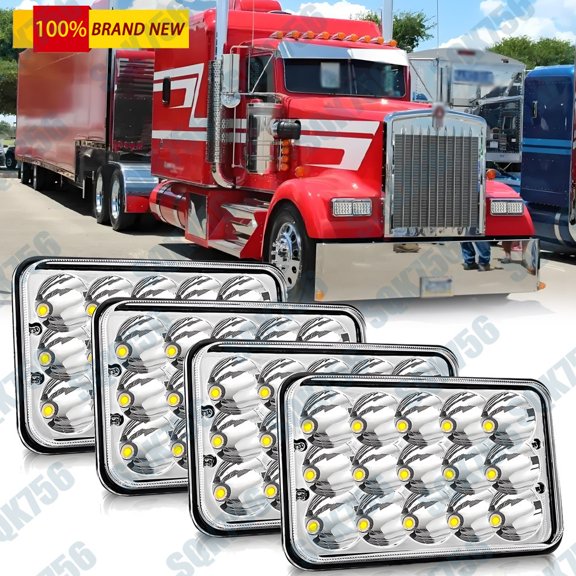 4PCS 4x6'' Chrome LED Headlights Hi/Lo For Freightliner 1988-2010 FLD120 FLD112
