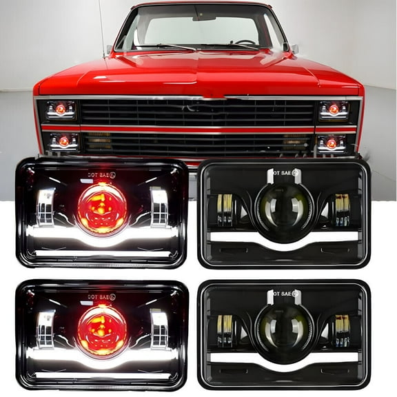 4PCS 4x6" LED Headlights DOT Hi/Lo Beam DRL Fit Chevy C10 Pickup truck 1980-1986