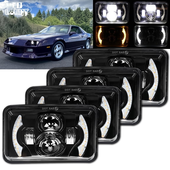 4PCS 4x6" LED Headlights Hi/Lo Beam For Chevy Camaro 1982-1992 El Camino Caprice