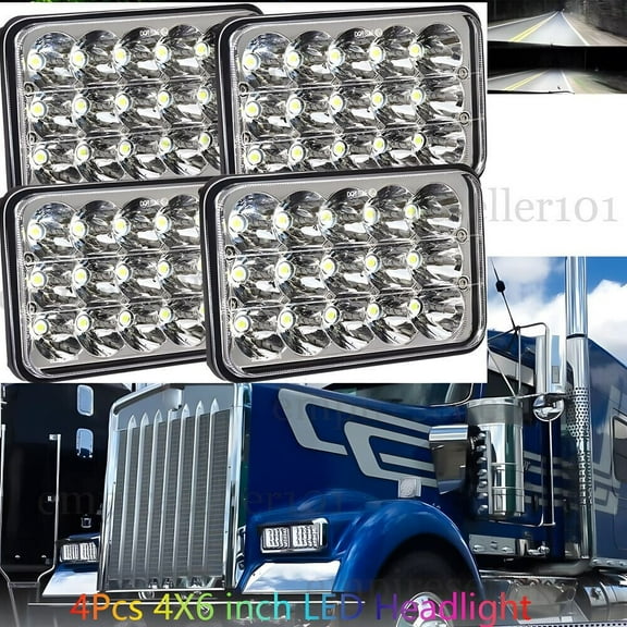 4PCS 4x6" LED Headlights fit Kenworth T800 T600 Peterbilt 379 Feightliner H4656
