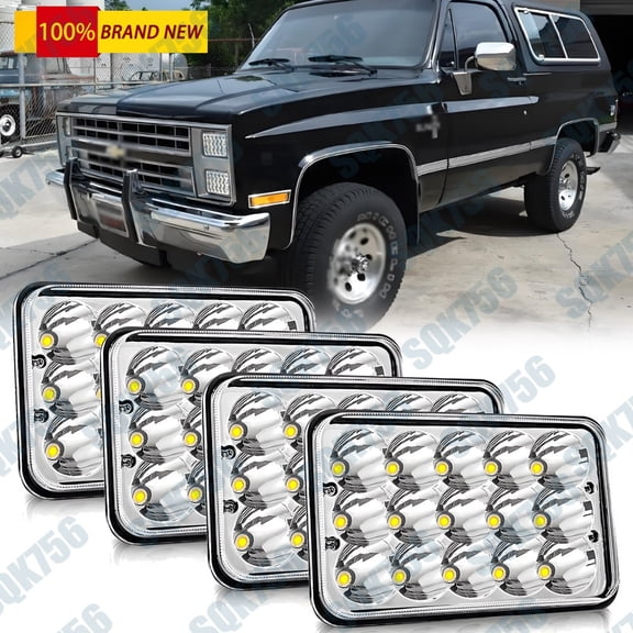 4PCS 4x6" Led Headlights Hi/Lo Sealed Beam for 1988 1989 Chevy K1500 K2500 K3500