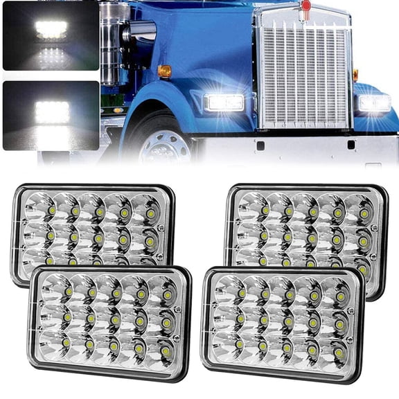 4PCS 4x6'' Sealed LED Headlights For Peterbilt 378 379 Freightliner FLD120