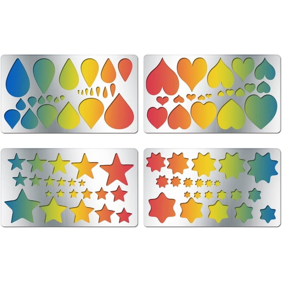 4PCS 4x7 Inch Basic Shape Metal Stencils Heart Star Teardrop Stencil Template for Wood Carving Drawings and Woodburning Engraving and Scrapbooking Project Mixed Color 1set