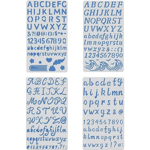 4PCS 4x7 Inch Letter Number Metal Stencils Capital Low Case Stencil Template for Wood Carving Drawings and Woodburning Engraving and Scrapbooking Project for DIY