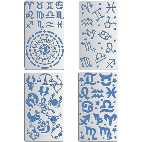 4PCS 4x7 Inch Mixed Constellations Metal Stencils Zodiac Glyphs Symbols/Compass Stencils