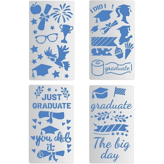 4PCS 4x7 Inch Mixed Graduate Theme Metal Stencils for Wood carving, Drawings and Woodburning, Engraving and Scrapbooking Project