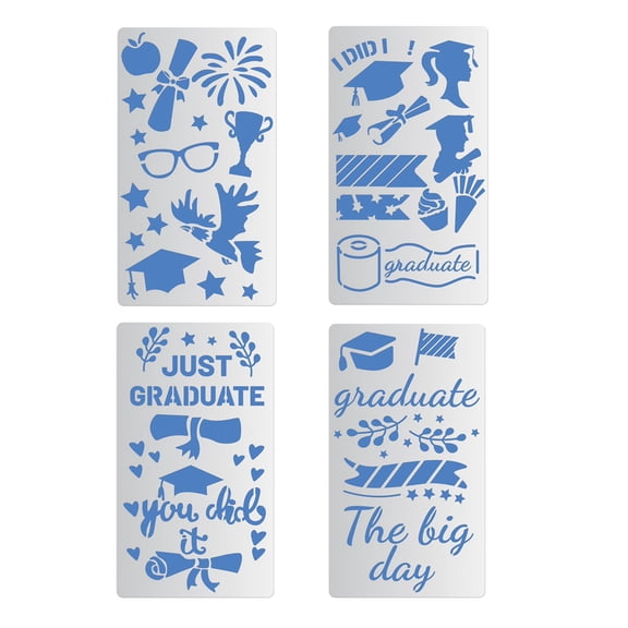 4PCS 4x7 Inch Mixed Graduate Theme Metal Stencils for Wood carving Drawings and Woodburning Engraving and Scrapbooking Project