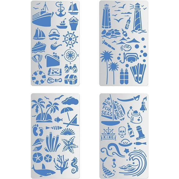 4PCS 4x7 Inch Sea Creature Metal Stencils Vacation Coconut Tree Template