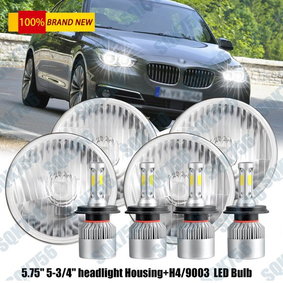 4PCS 5-3/4 5.75" For BMW 325i 528i 535i E30 LED Round Headlights kit Combo