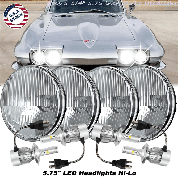 4PCS 5 3/4" 5.75"GLASS LED Headlights Hi-Lo Beam for Chevrolet Corvette C1 C2 C3