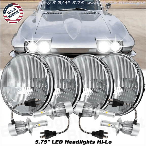 4PCS 5 3/4" 5.75"GLASS LED Headlights Hi-Lo Beam for Chevrolet Corvette C1 C2 C3