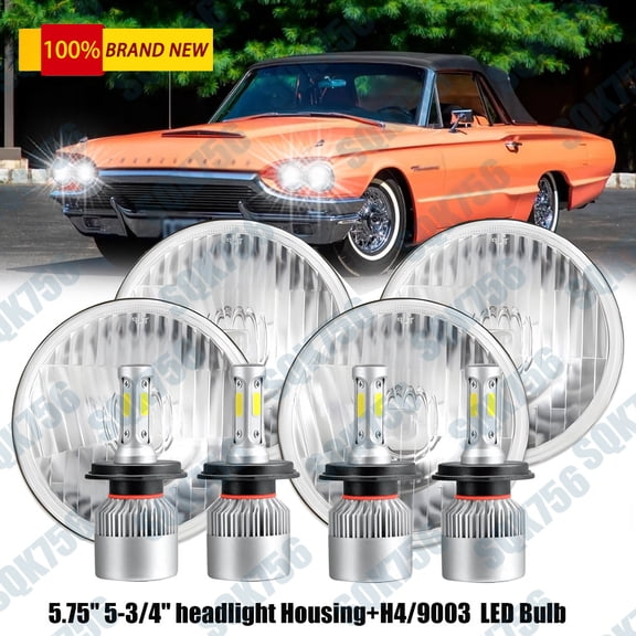 4PCS 5-3/4" 5.75" LED Headlights Hi-Lo Beam DRL For Cadillac DeVille 1962-1974