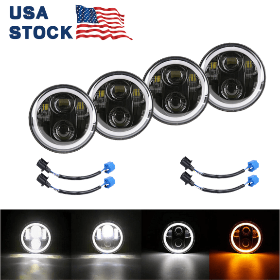 4PCS 5 3/4" 5.75" LED Headlights Hi/Lo Beam DRL Lamp For Chevy Corvette C3 68-82, Assembly with High/Low Beam DRL/Turn Signal Halo Ring, DOT Approve