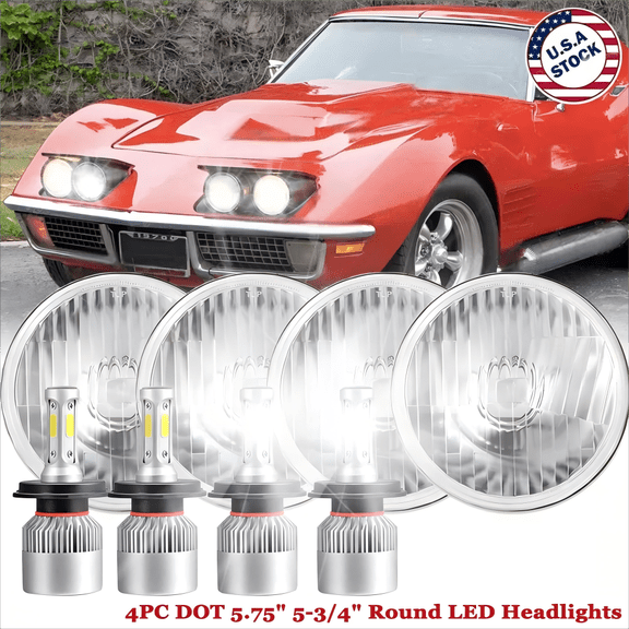 4PCS 5 3/4" 5.75" LED Headlights Hi/Lo Beam Lamp For Chevy Corvette C3 68-82 A++