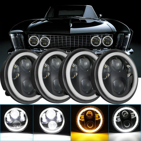4PCS 5 3/4" 5.75" LED Headlights Round Halo DRL For Buick Riviera 1963-1974 2024,Newest Design,Super Bright,DOT,Black