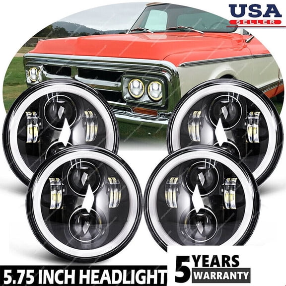 4PCS 5 3/4" 5.75 Projector LED Headlights Sealed HI+LO Beam Halo Ring Lamp Bulbs