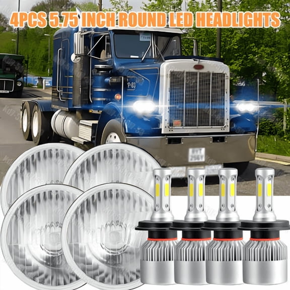 4PCS 5-3/4" 5.75" Upgraded LED Round Headlights HI/LO Beam for Peterbilt 348 359
