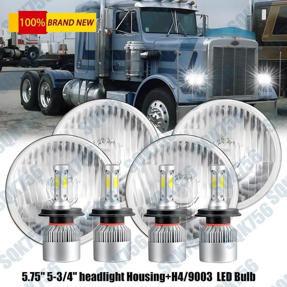 4PCS 5-3/4" 5.75" Upgraded LED Round Headlights HI/LO Beam for Peterbilt 348 359