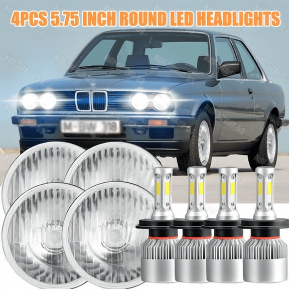 4PCS 5-3/4 5.75" white h4 LED Headlights Hi/Lo Beam For BMW 325i 528i 535i E30