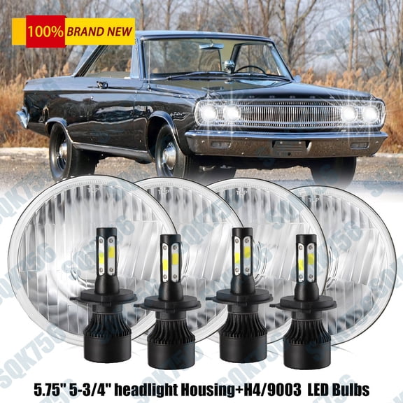 4PCS 5.75" 5-3/4" GLASS LED Headlight for Dodge Charger Coronet Dart Chrysler A+