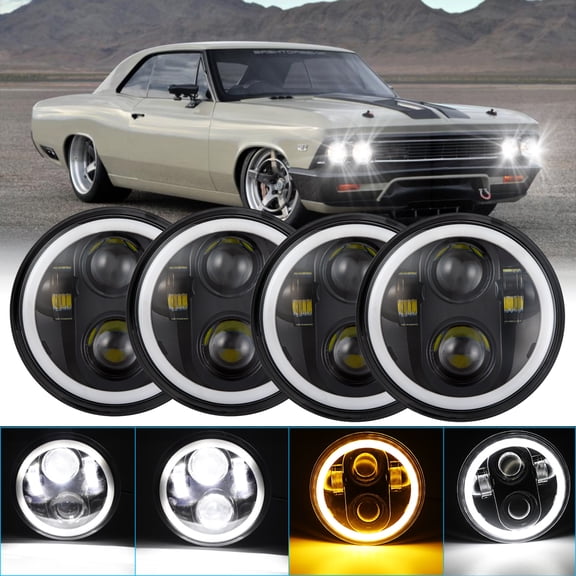 4PCS 5.75" 5-3/4" INCH LED Headlights Hi/Lo Beam DRL Lamp fit for Dodge Challenger 1970-1974