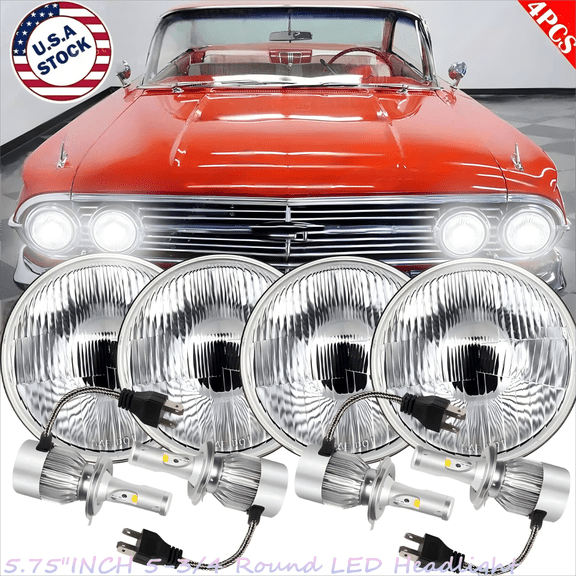 4PCS 5.75" 5-3/4"LED Glass Headlights H4 Hi/Lo Beam For Chevy Impala El Camino