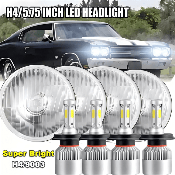 4PCS 5.75" 5-3/4" Round LED Headlights Hi-Lo Beam Upgrade For Ford Mustang 1969