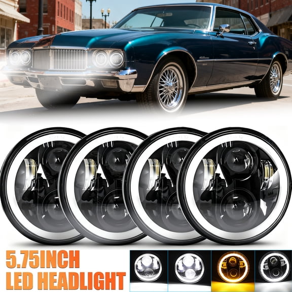 4PCS 5.75" (5-3/4") Round LED Headlights with Halo DRL - Fit 1963-1974 Buick Riviera