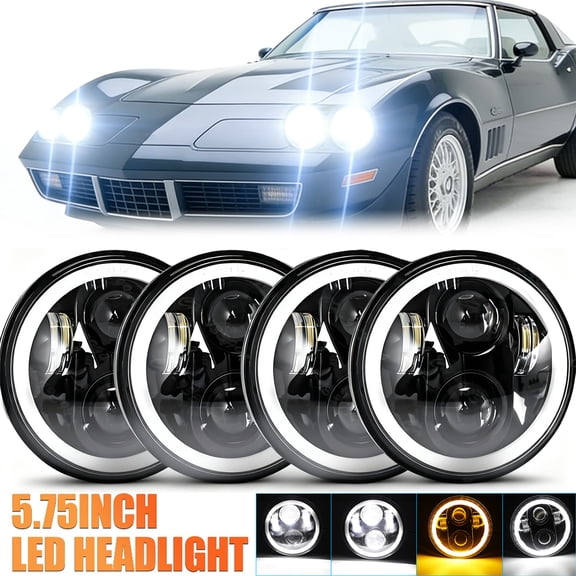 4PCS 5.75" (5-3/4") Round LED Headlights with Hi/Lo Beam & DRL - Fit 1968-1982 Chevy Corvette C3