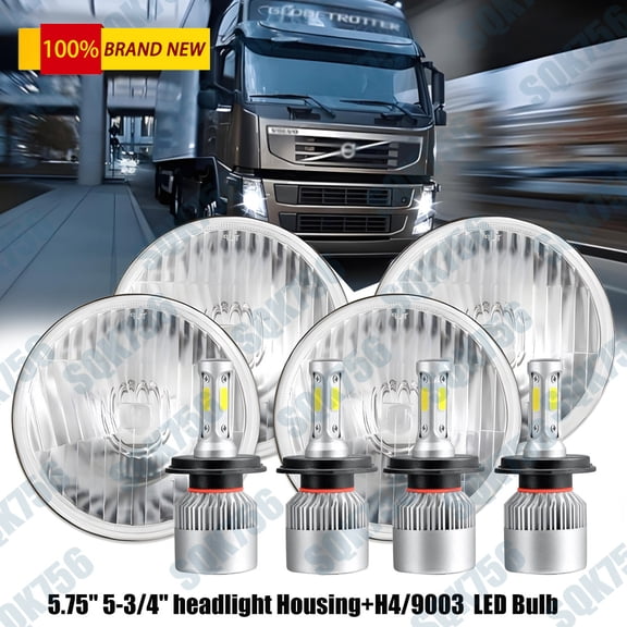 4PCS 5.75" inch LED Headlights & H4 LED Bulb Hi-Low For Volvo VHD 2001-2019