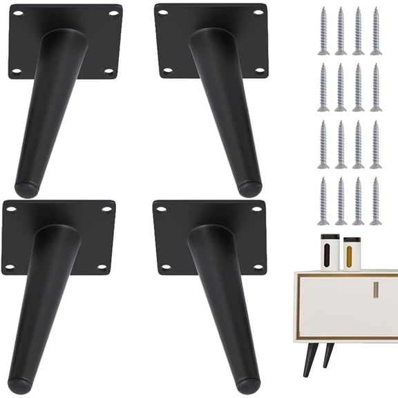 4PCS 5 Inch Matte Black Tapered Angled Legs for Furniture, Metal Mid Century Mordern Feet, Heavy Duty Slanted Stand Kit Couch, Coffee Table, Desk, Dresser, Sofa, Chair